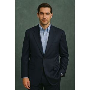 Ermenegildo Zegna Blue Wool Button Up Sports Coat Blazer  Mens Size EU 48 US 38